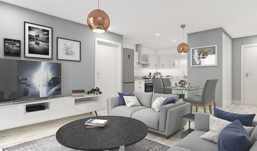 Living/Kitchen and dining area for The Landmark scheme
