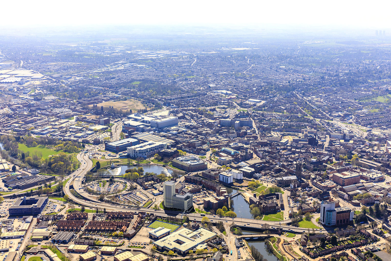 Skyline of Derby with proposed CGI of The Landmark
